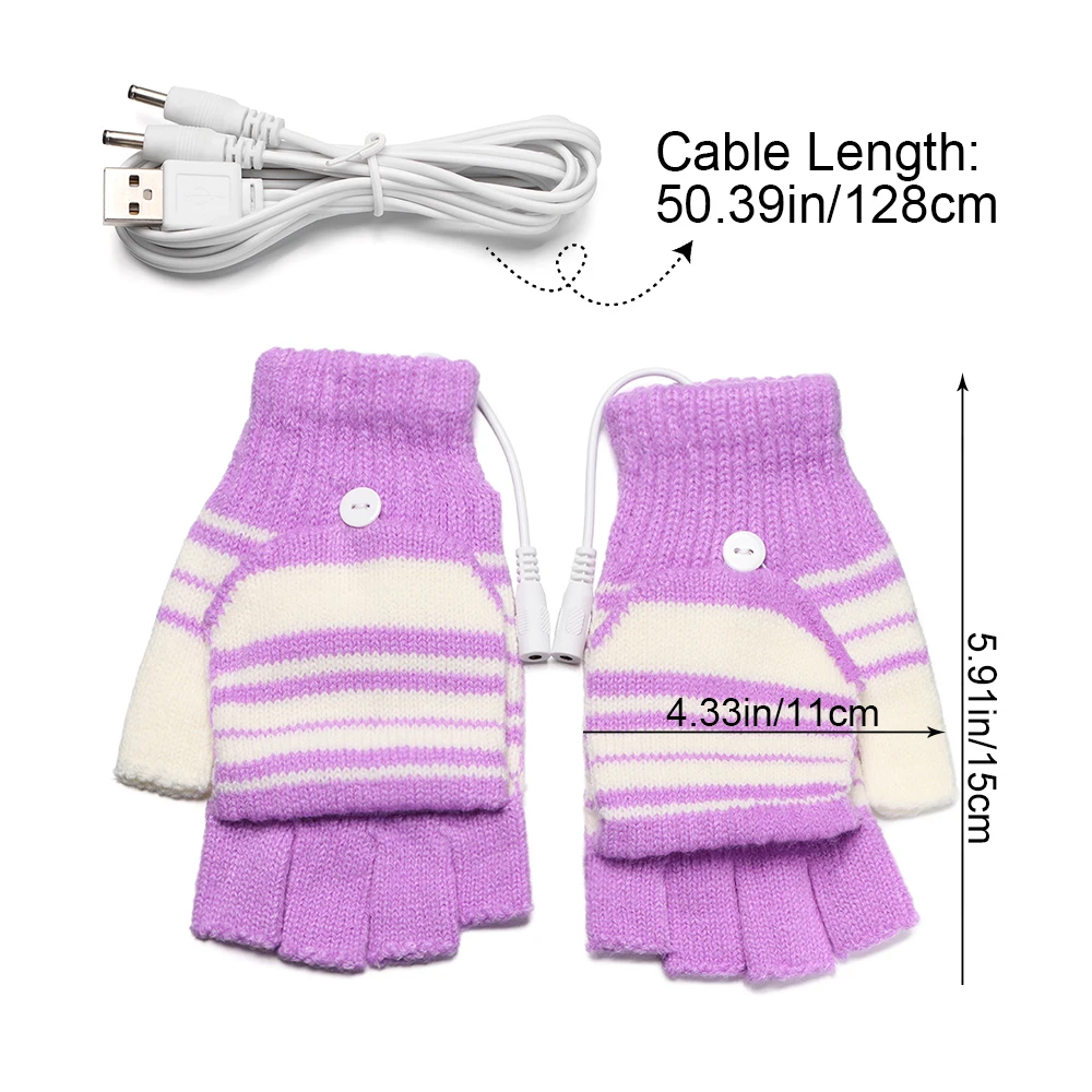 USB Electric Rechargeable Mitten Winter Heated Gloves Full&Half Finger Warmer: CRIMSON