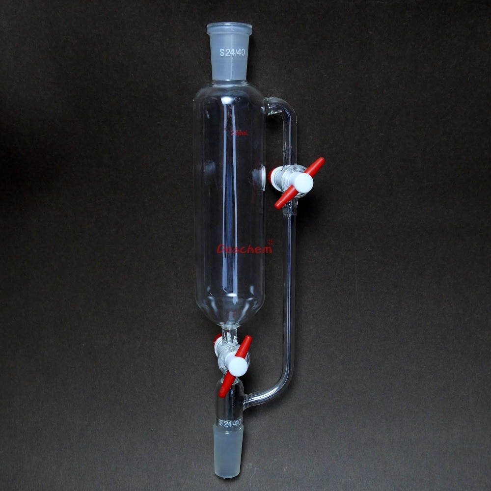 250ml,24/40,Glass Pressure Equalizing Additional Funnel,Two PTFE Stopcock,Lab Glassware