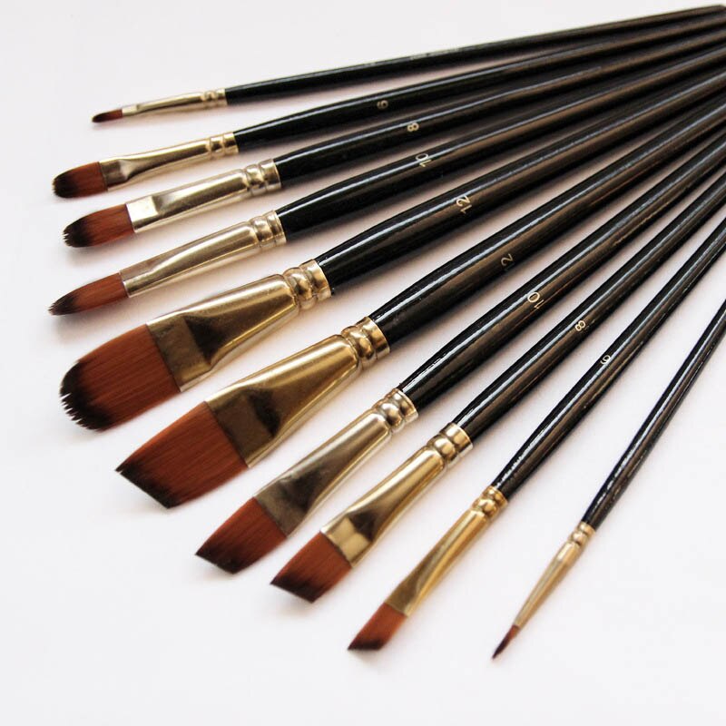 Artist Paint Brush Set 5Pcs Nylon Hair Wood Black Handle Watercolor Acrylic Oil Brush Painting Art Supplies