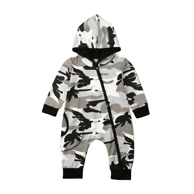 Emmababy Baby Boy Kleding Lange Mouw Camouflage Print Rompertjes Warm Lente Herfst Katoen Hooded Romper Playsuit Kleding: 6m