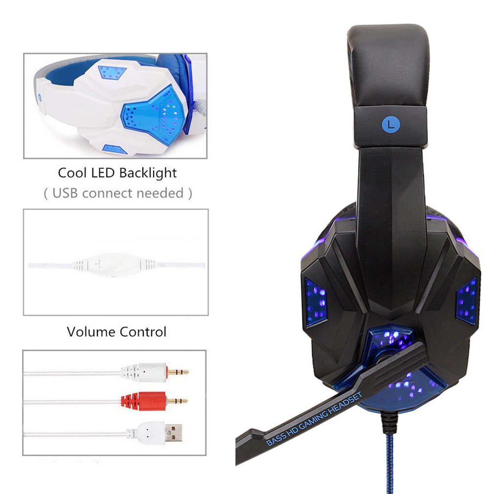 Soft Cushion Gaming Headset Surround Stereo Gaming Headset Headband Headphone USB 3.5mm LED With Mic For PC