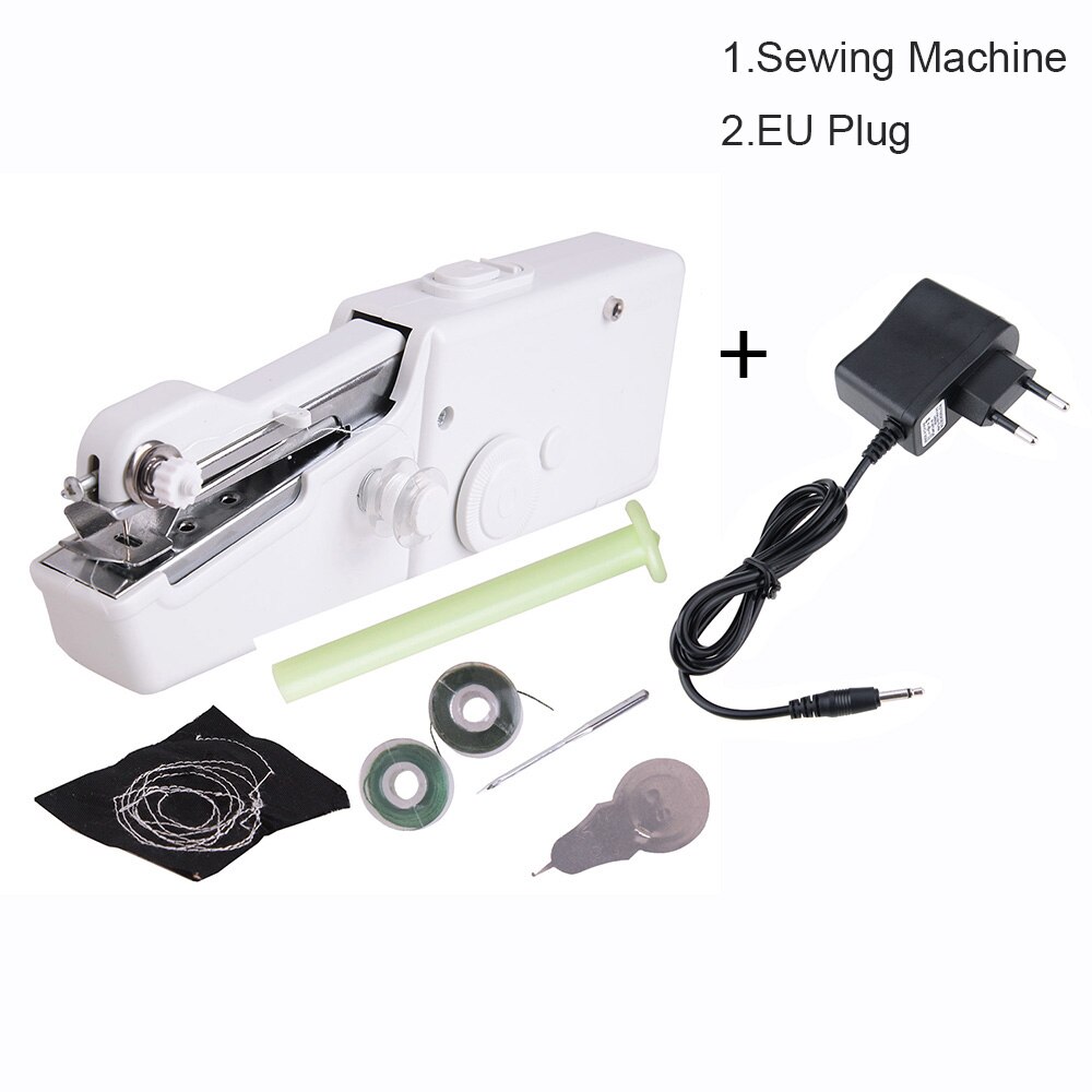Mini máquina de coser manual portátil para el hogar, conjunto de punto de cruz eléctrico inalámbrico, reparaciones rápidas, costura de ropa DIY: Machines eu plug Set