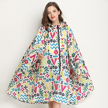 Poncho impermeable para la lluvia para mujer, capa impermeable portátil con capucha y cremallera, para senderismo, turismo y ciclismo: colorful / XL
