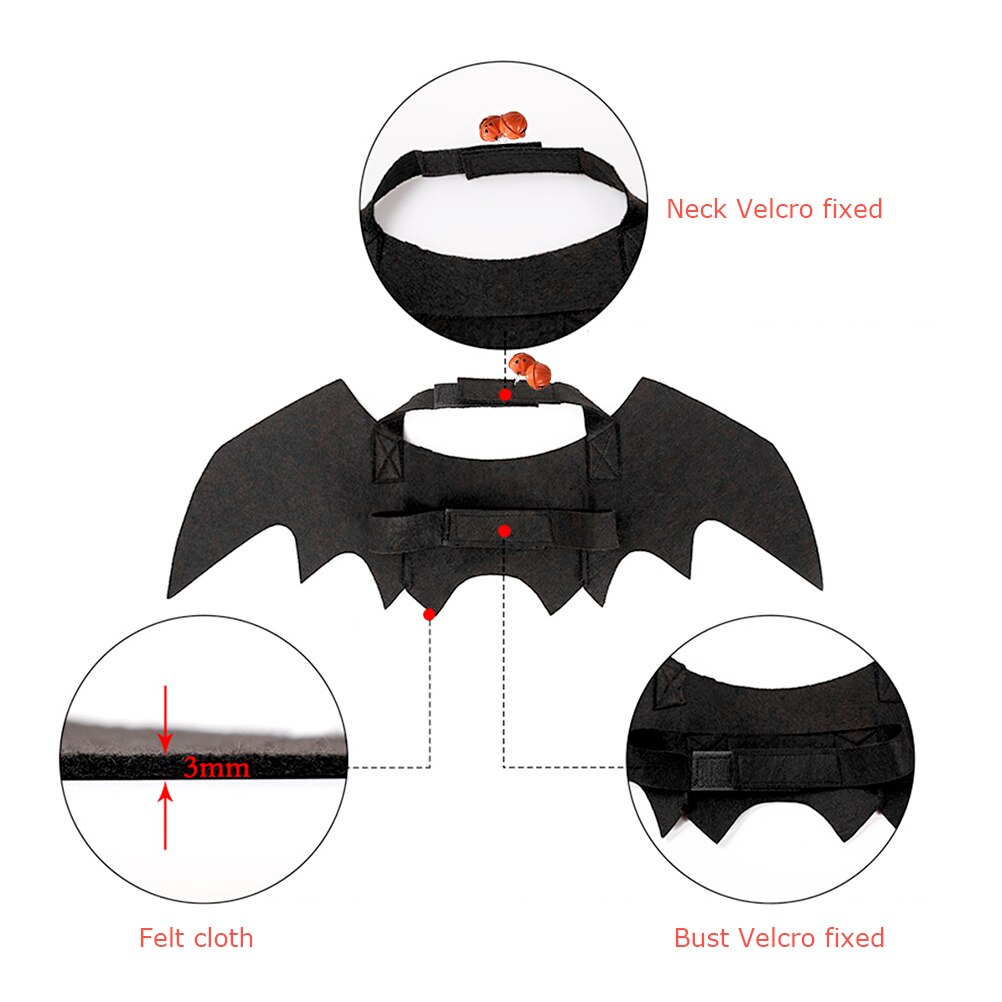 Disfraces de Halloween para perro, alas de murciélago, vampiro, negro, disfraz de Mascota, disfraz de gato,