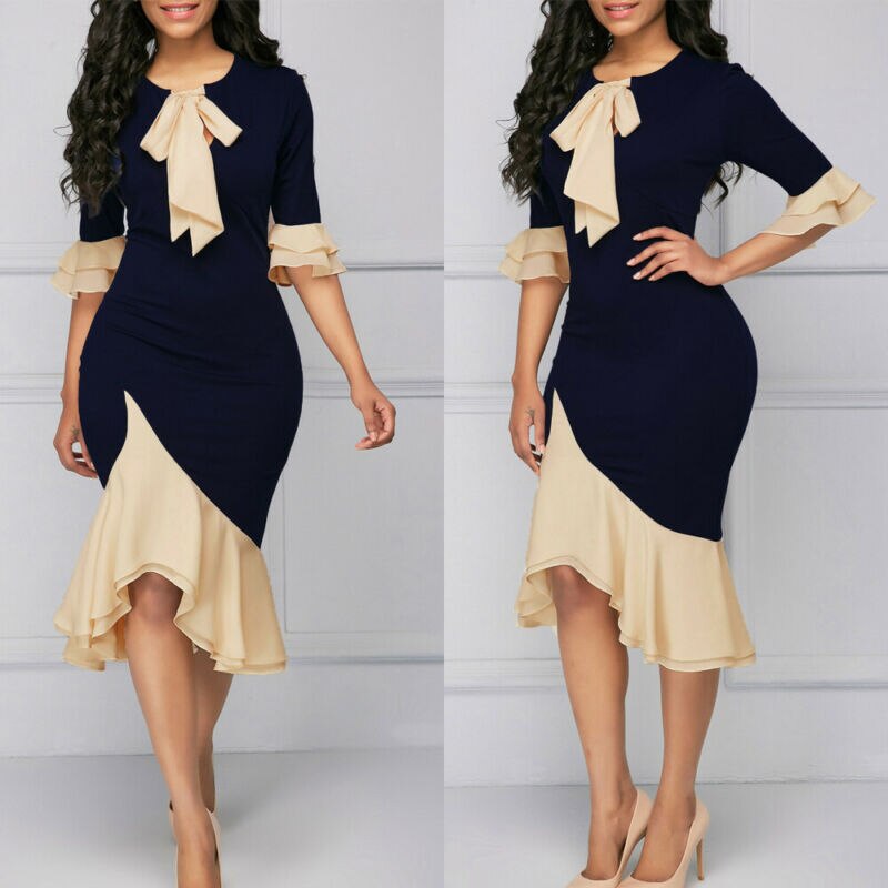 Elegante frauen Büro Dame Formale Tragen Halbe Hülse Kleider Damen Business Arbeit Party Bleistift Kleid Anzug S-4XL