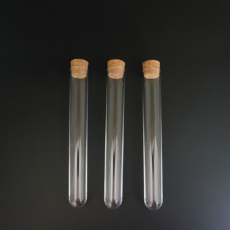 20pcs/lot 20x150mm Plastic Test Tubes With Cork Stopper For Kind Laboratory Experiments And Tests