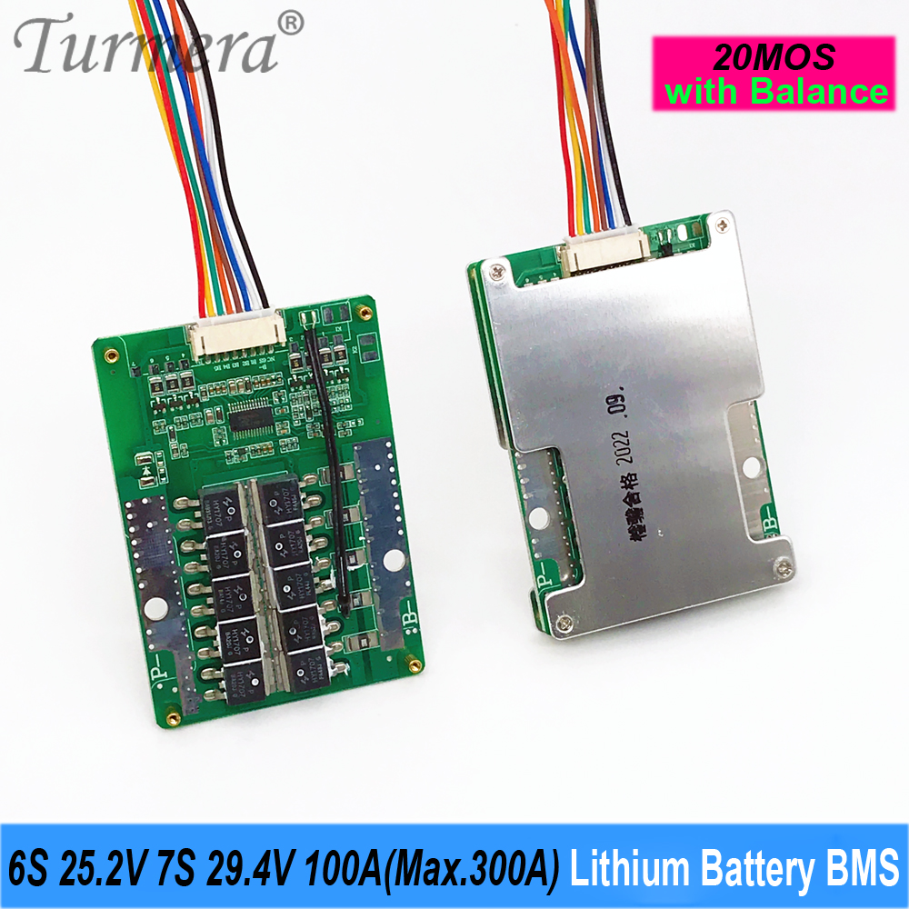 Turmera 6S 24V 7S 29,4V 100A Max. 300A Balance BMS lithiumbatterijbord met NTC voor gebruik van elektrische fiets- en e-scooterbatterijen