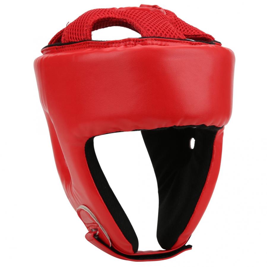 Bokshoofddeksels Bokshelm PU-leer Verstelbare hoofdbeschermer Sanda Kickboxing Training Defense MMA-hoofddeksels(L-Rood