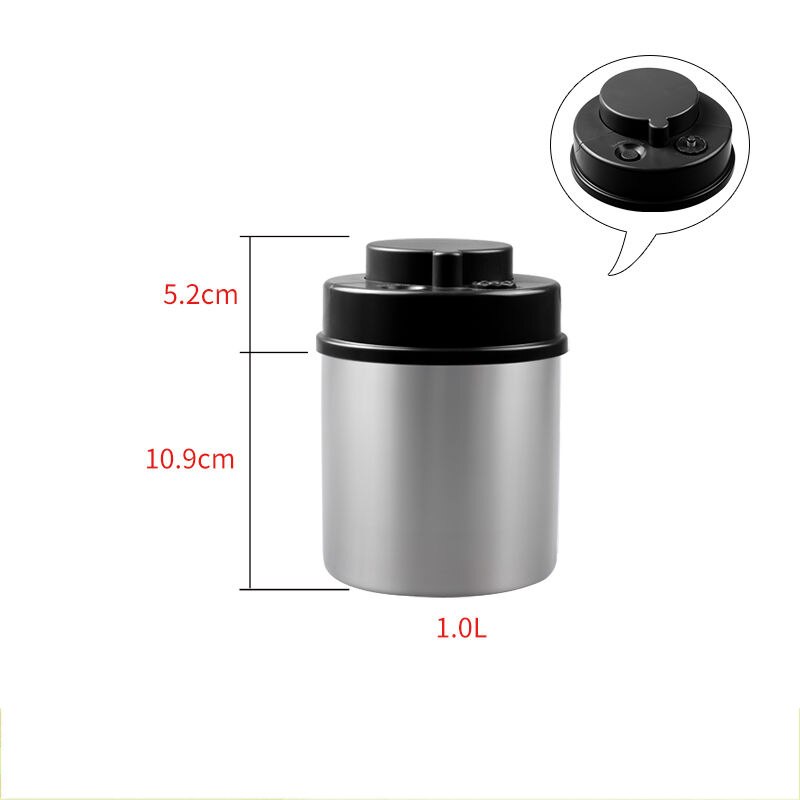 Large capacity vacuum sealed tank stainless steel container food storage bottle coffee bean tank storage tank kitchen storage: Black cover1000ml