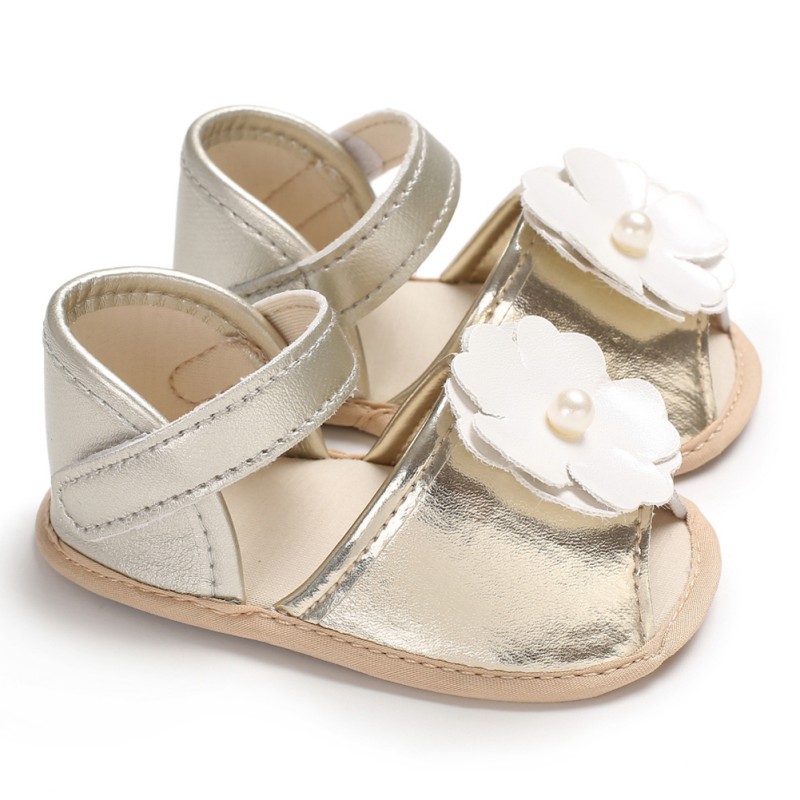 Baby Girl Sandals Ins Newborn Small Fresh Flowers Princess Shoes Baby Children Shoes For Girls: Gold / 2