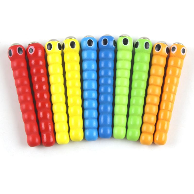 1 varita + 5 gusanos para coger gusano, juego de fresa, juguetes de madera para bebés