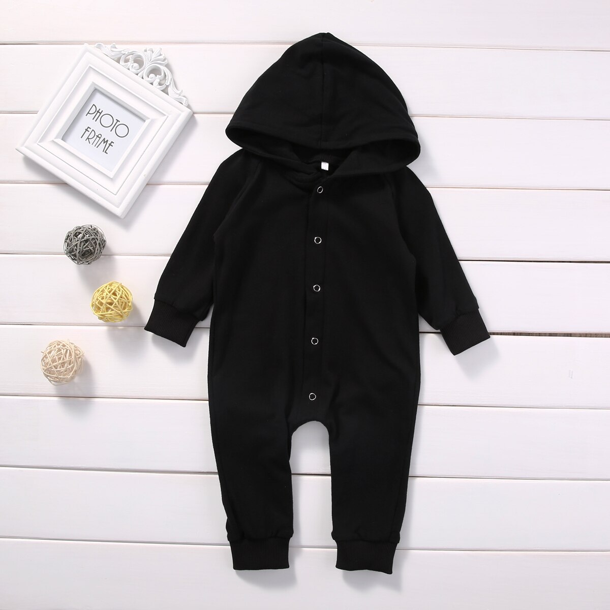 Solid Long sleeve Buttons Up Hooded Romper For Baby Boy
