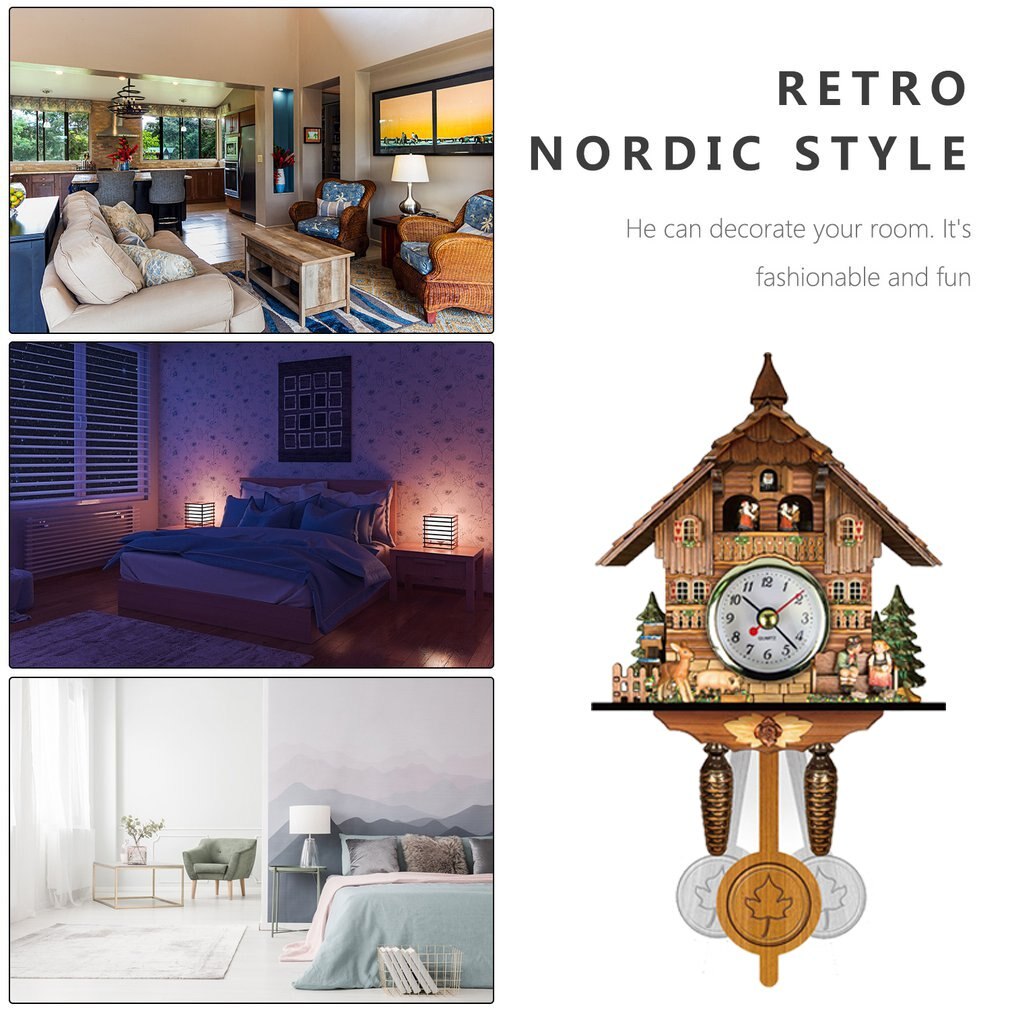 Retro Nordic style Living Room Decoration Quartz Cuckoo Clock Forest House With Moving Train With Music Home Decoration