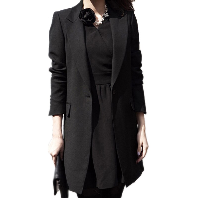 Women Long Blazers Jackets Zanzea Spring Single Button Casual Solid Black Long Sleeve Blazer Coat Mujer Feminino Longo Plus Size