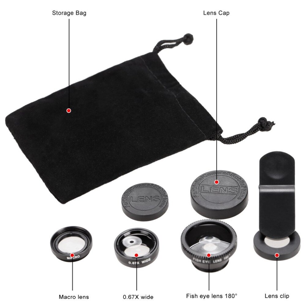 Ascromy 3-in-1 Phone Camera Lenses Wide Angle Macro Fish Eye Lentes For iPhone 6 7 8 X XR Samsung Smartphone lens on the phone
