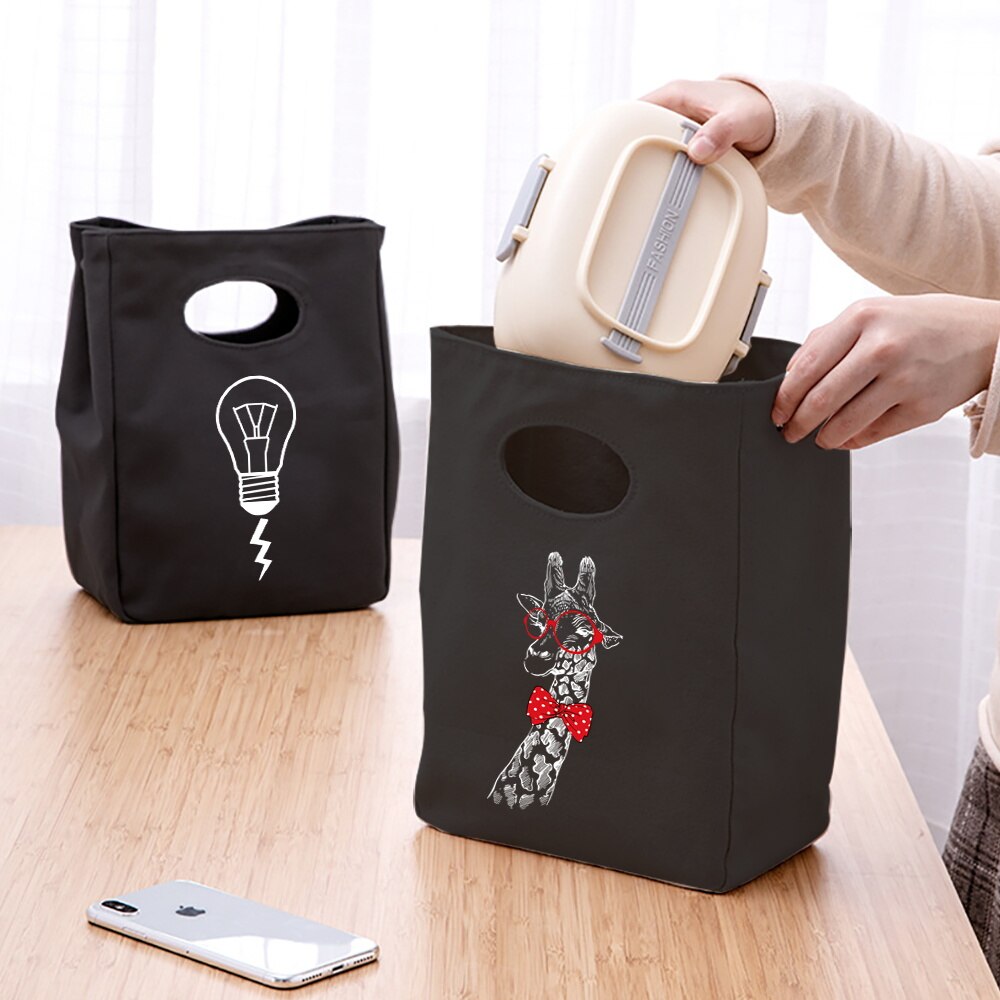 Lunch Bag Handle Insulation Cooler Bag Lunch Box Picnic Travel Portable Food Storage White Picture Printed Thermal Food Bag