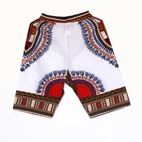 African Traditional Print Cotton Dashiki Short Men's African Beach short: GCwhite