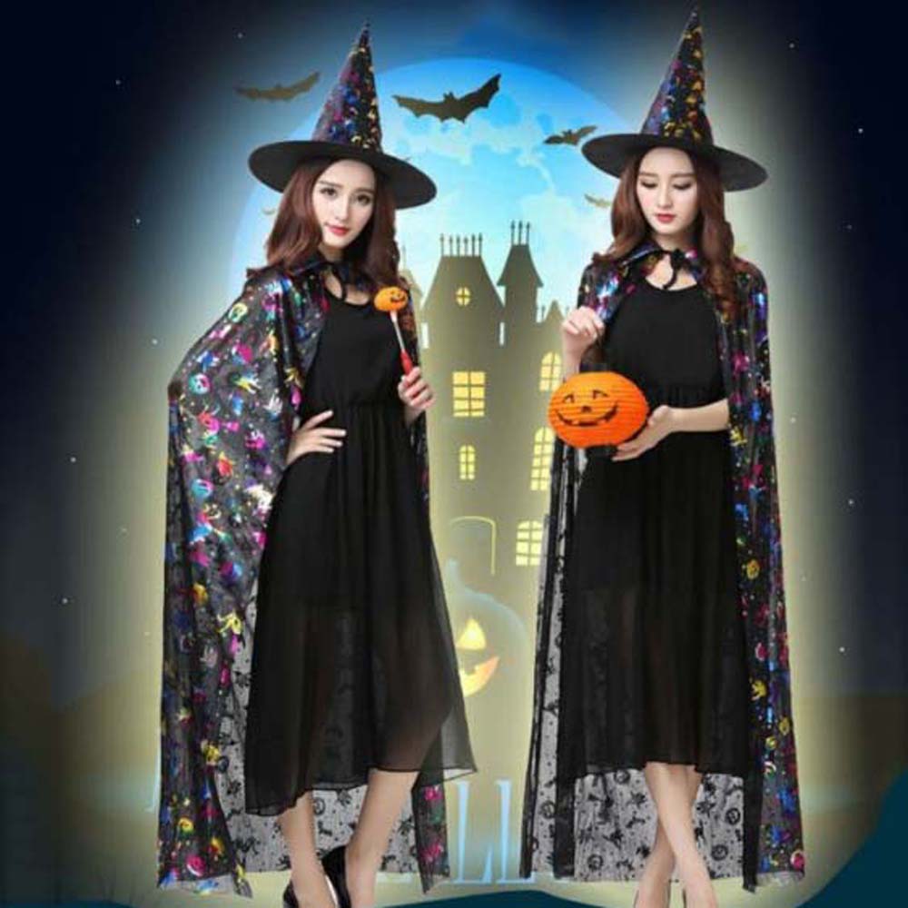 Trendy Performance Costumes Halloween Cloak Sets Witch Caps Pumpkin Scary Costumes Ghost Bat Hat Wizard Robe Party Show