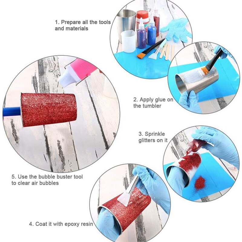 20Pcs Bubble Buster Tool for Making Epoxy Glitter Tumblers Remover Tool with Brushes Measuring Cup Mixing Sticks and Gloves for