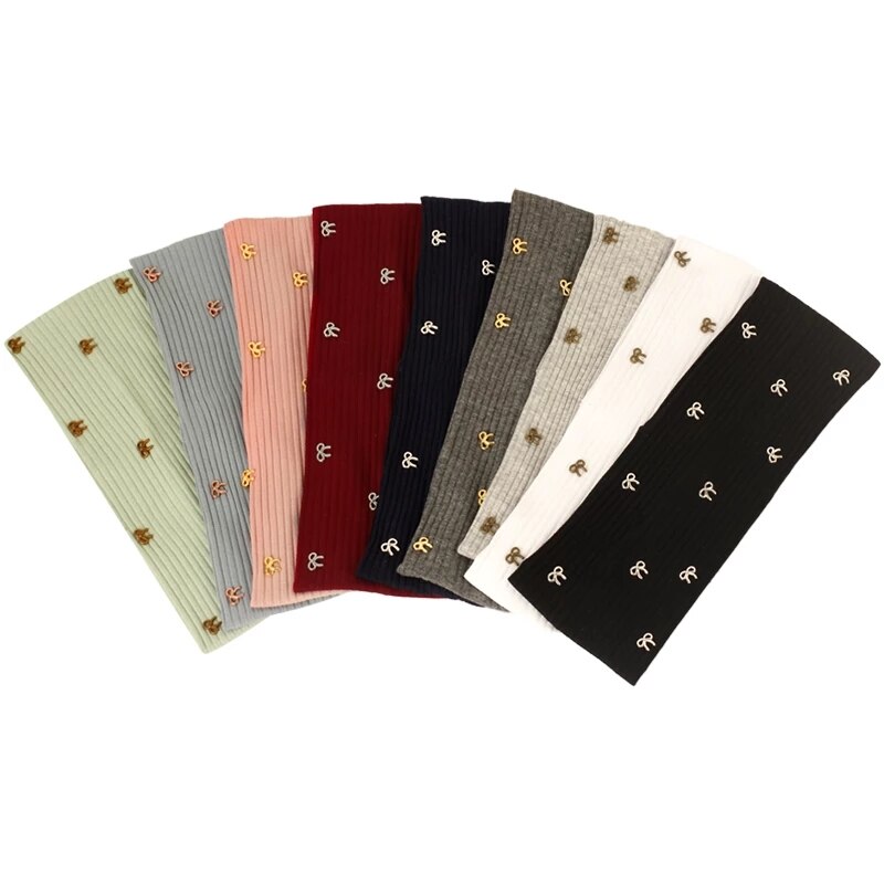 Geebro Vrouwen Katoen Effen Kleur Vlinder Ornament Hoofdband Elastische Meisjes Ribbels Gebreide Haarband Baggy Casual Haaraccessoires