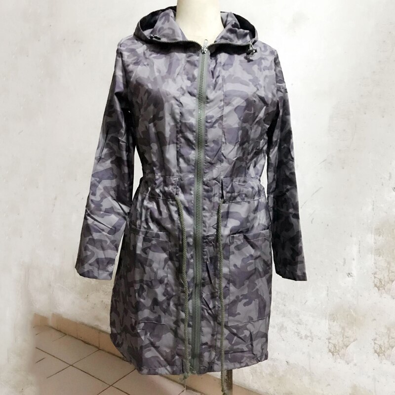 Chaqueta con capucha de camuflaje y manga larga para mujer, chaqueta para senderismo y deportes al aire libre: XL