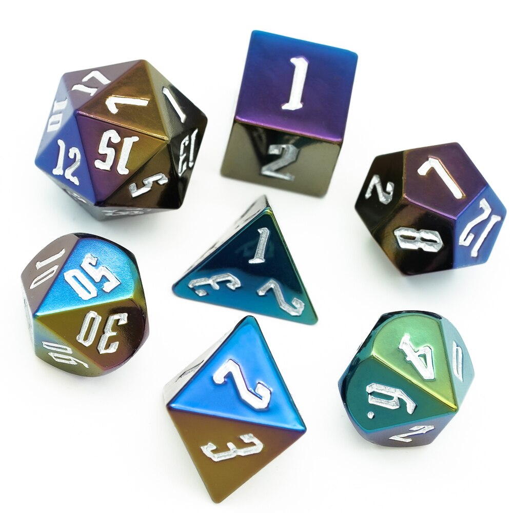7 Stks/set Semihandmade Dnd Dobbelstenen D & D Dobbelstenen D4 D6 D8 D10 D % D12 D20 Polyhedral Games Dobbelstenen set Voor Tafel Games Mtg Rpg: Colorful Silver