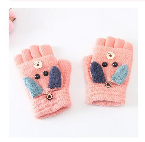 Winter Christmas Kids Warm Gloves Primary School Cashmere Knit Flip Half Finger Gloves Cartoon Mittens For Boys Girls 6-12Y
