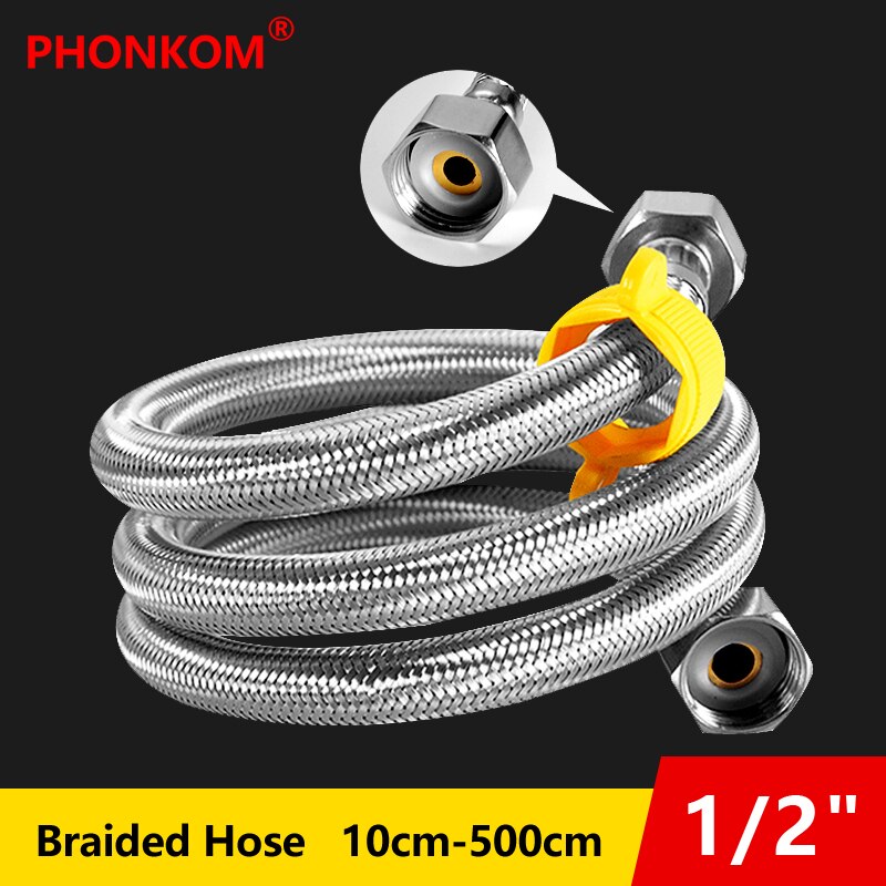 PHONKOM Braided Hose DN15 G1/2" Thread Stainless Steel Inlet Tube Explosion-proof Metal Connection Flexible Pipe Bathroom Heater