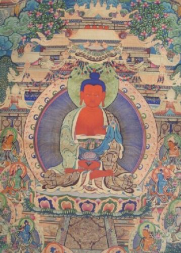 Tibet Antieke Boeddha meditatie thangka zijdebrokaat tibetaanse Boeddha