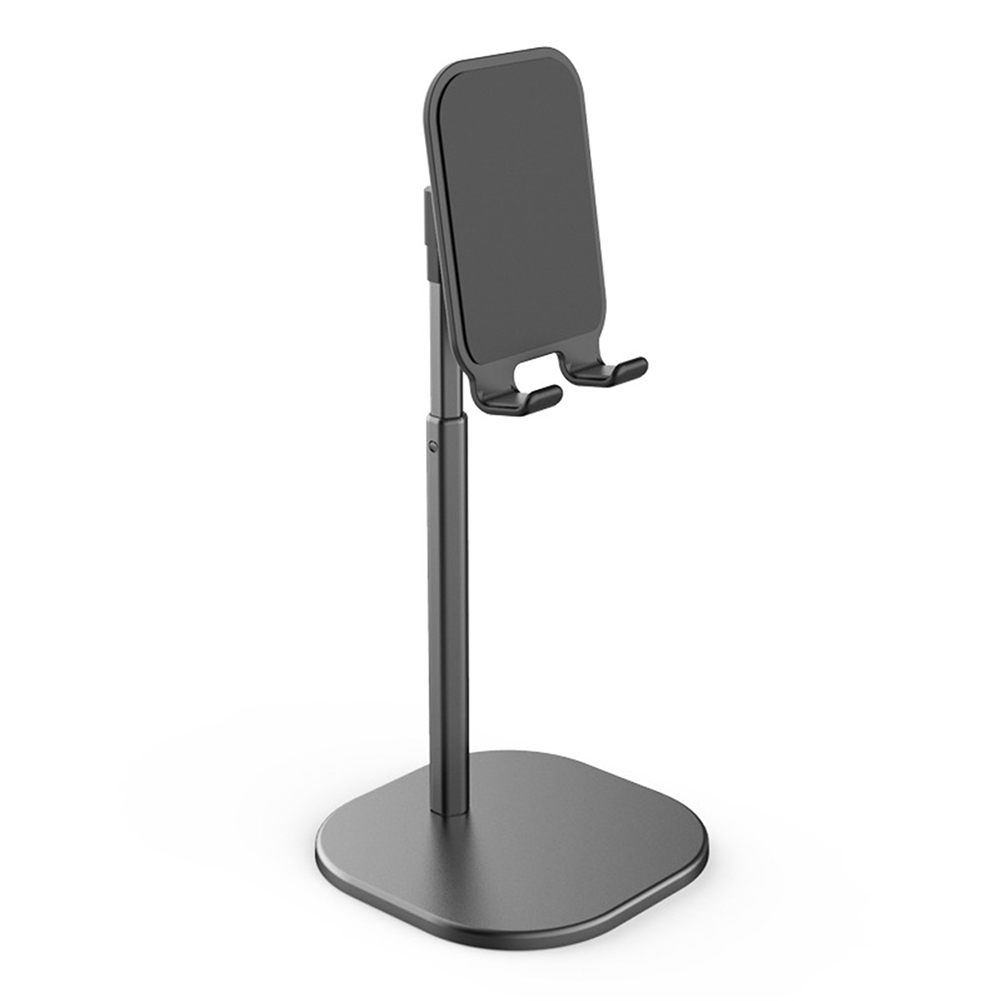 Smartphone-ständer für den schreibtisch, aluminiumlegierung, verstellbarer tischständerhalter für telefon/tablet, ergonomische gummibasis, rutschfest: Einziehbar schwarz