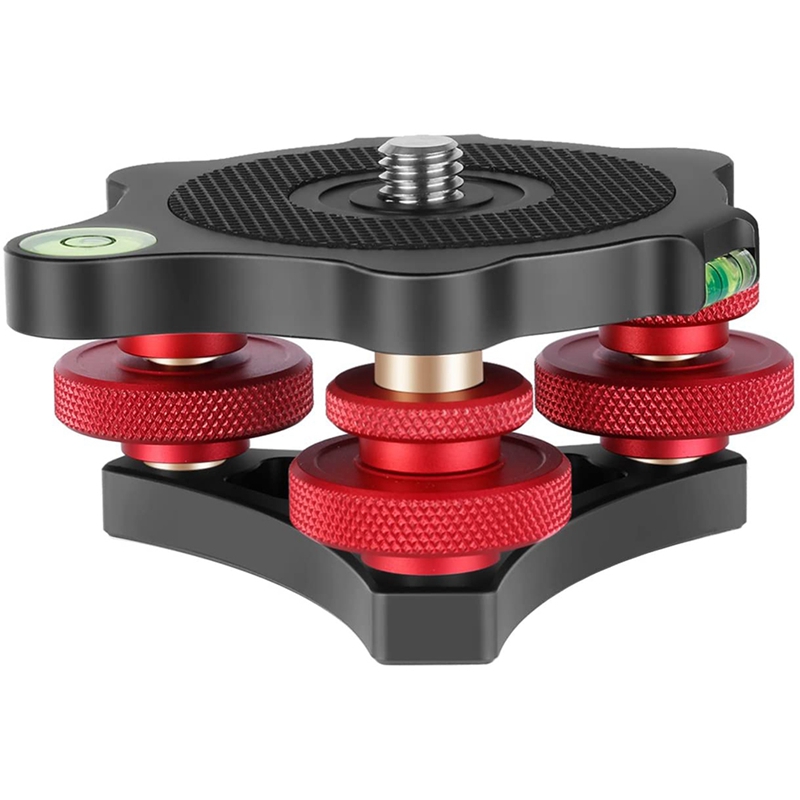 Camera Level Adjustment Base Fine-Tuning Gimbal Aluminum Alloy Three-Wheel Precision Level Bubble Level 3/8 Inch Screw