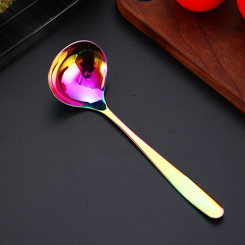 304 Stainless Steel Soup Spoon Colander Multi-Purpose Sauce Spoon Deep Bottom Spoons: Rainbow Spoon