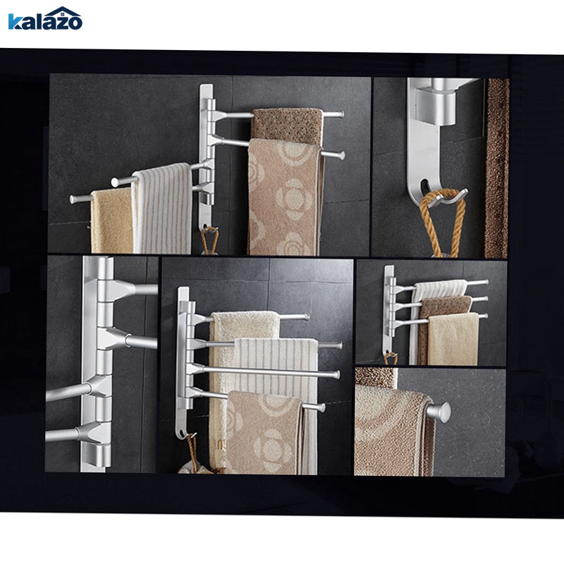 2/3/4/5 Rods Towel Bar Rotating Towel Rack Bathroom Kitchen Wall-mounted Towel Polished Rack Holder Hardware Accessory