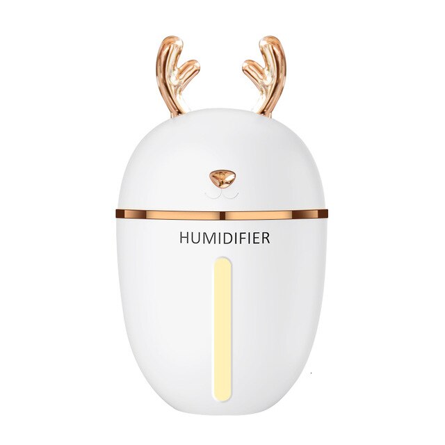 450ml grote capaciteit schattige herten luchtbevochtiger nachtlampje usb-oplaadbaar aromatherapie etherische olie luchtverspreider mistmaker voor in de auto: Wit