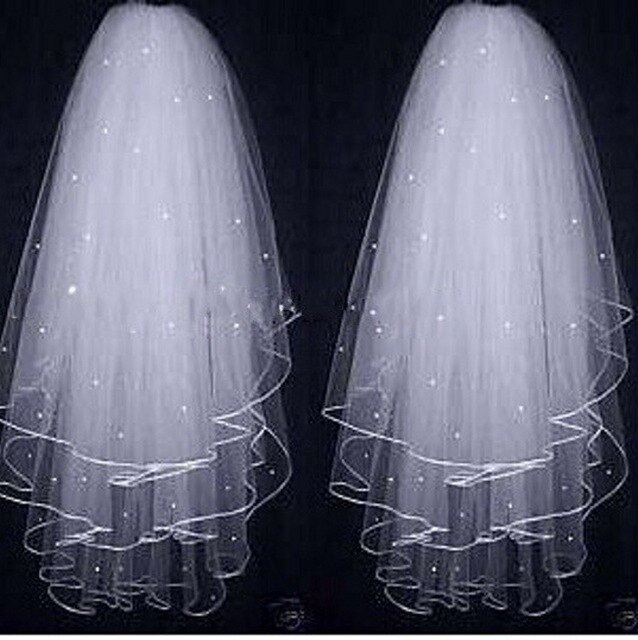 2022 blanco tres capa velos de novia perlas velos de novia baratos accesorio de la boda