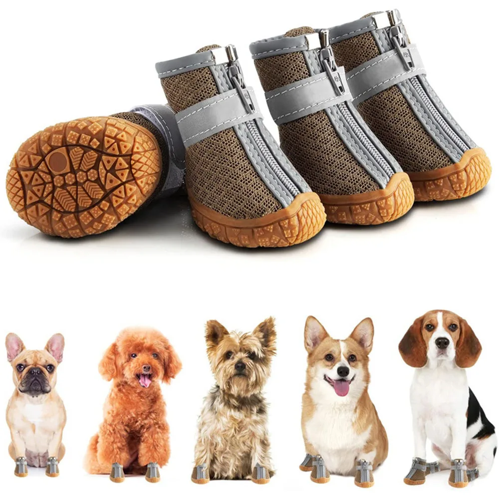 Zapatos para perros pequeños, botas y protectores de patas transpirables de malla para perros pequeños, botines antideslizantes para cachorros de invierno