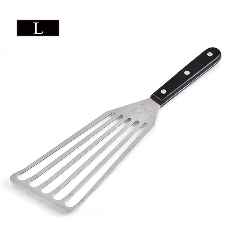 Stainless Steel Slotted Turner & Fish Spatula Steak Spatula with Wooden Plastic Handle Kitchen Tools Small Large Size: L