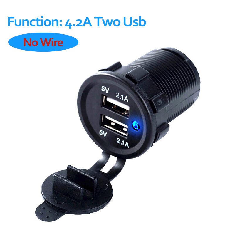 Car Usb Adapter Conerter With Led Light Waterproof Quick Charge Cable With Switch On/Off Button: TU-no wire