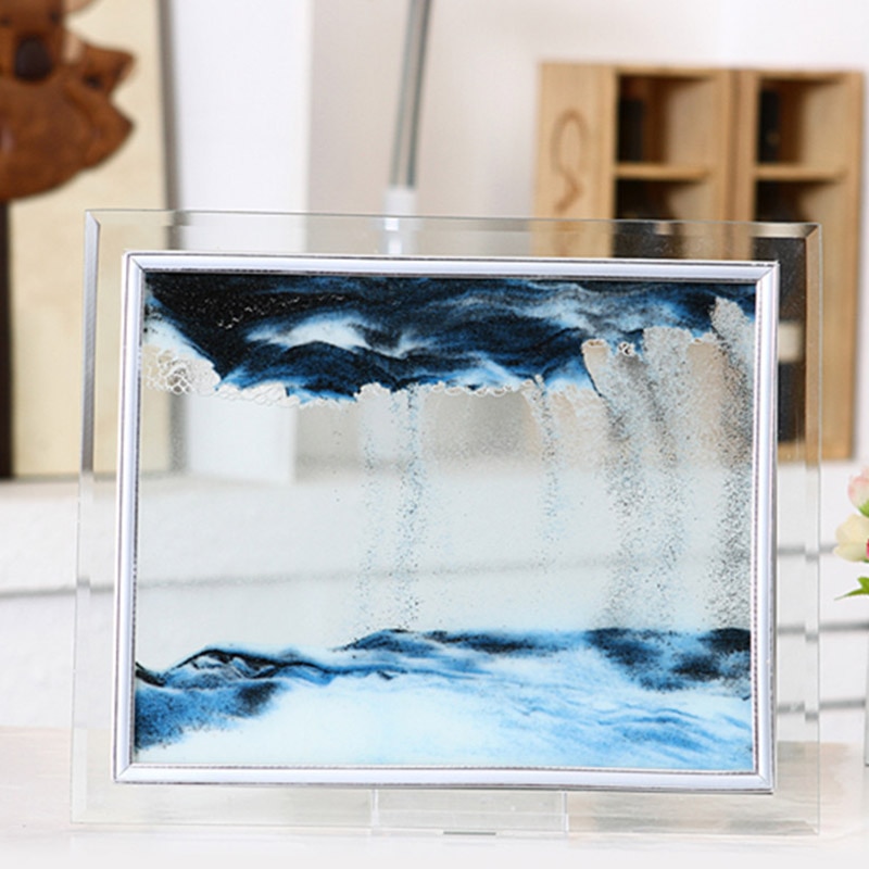 Marco de cristal transparente con pintura de arena, arena de arena con flujo dinámico 3D E2S