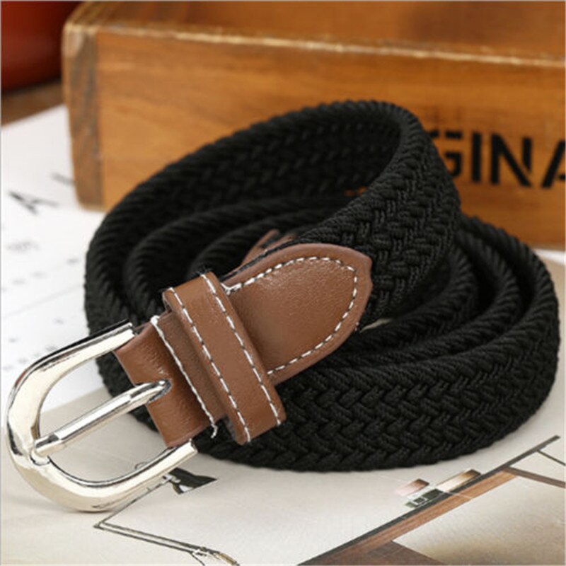 Correa de lona elástica trenzada para hombre y mujer, cinturón con hebilla, correas de cintura, juguetes para bebés y adultos: Negro
