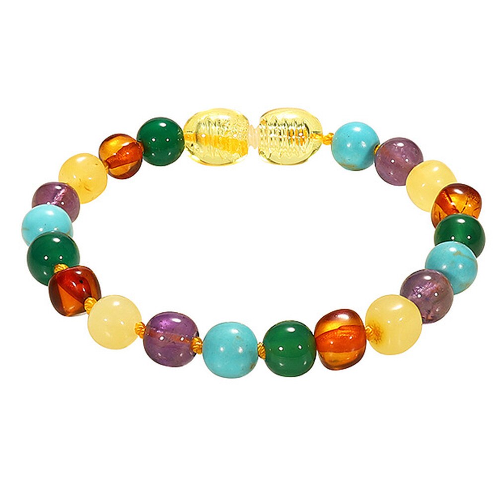 Kids Baltische Retro Kleurrijke Natural Amber Stone Kralen Armband Ketting Handgemaakte Sieraden: Bracelet