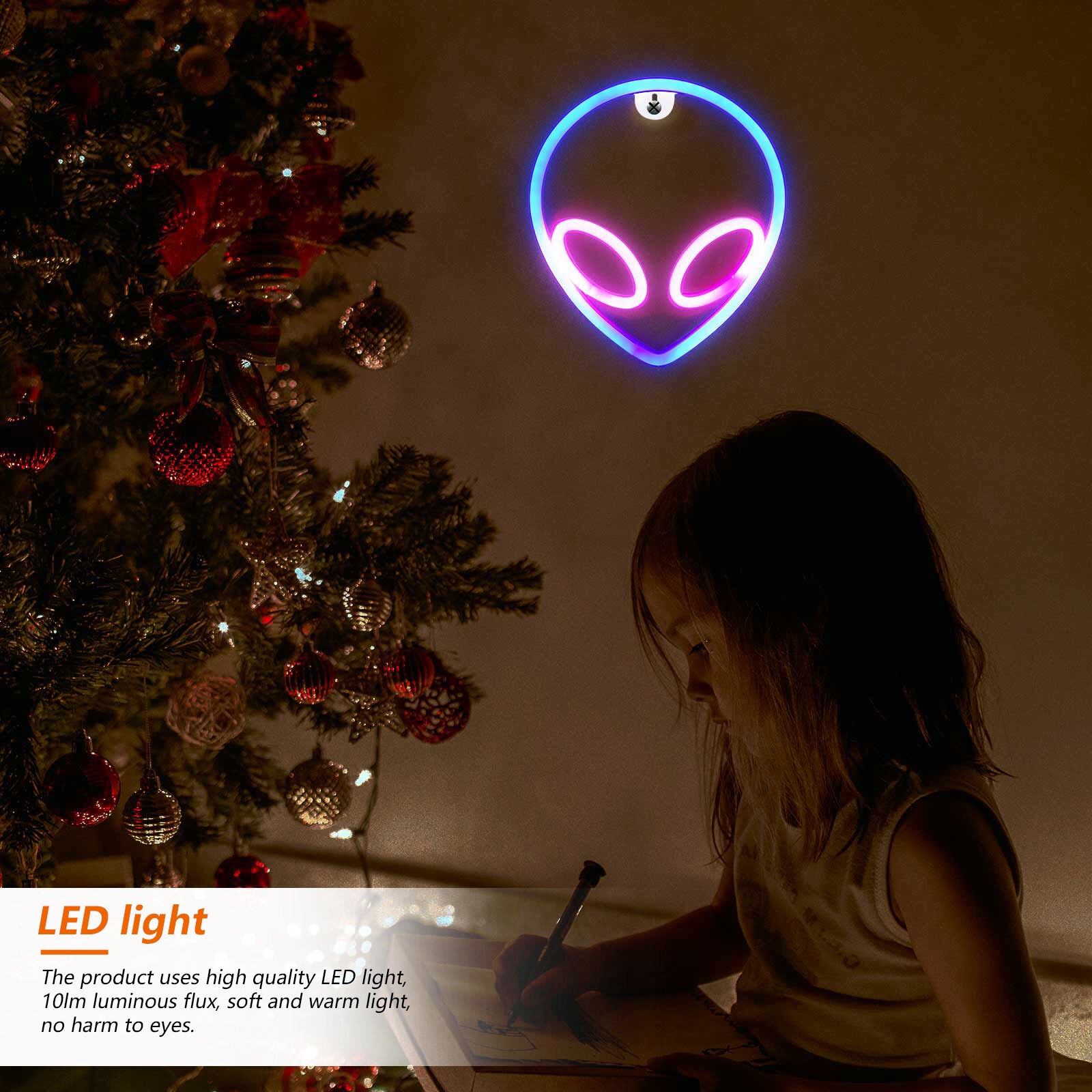 LED Neon Sign Alien Shaped Wall Hanging Lights for Home Children's Room Saucerman Night Lamps Xmas Party Art Decor