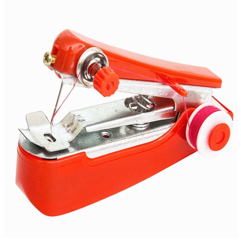 Portable Mini Manual Sewing Machine Handheld Garment Fabric Sew Machine Use And Convenient Sewing Tools For Needlework Operation: red