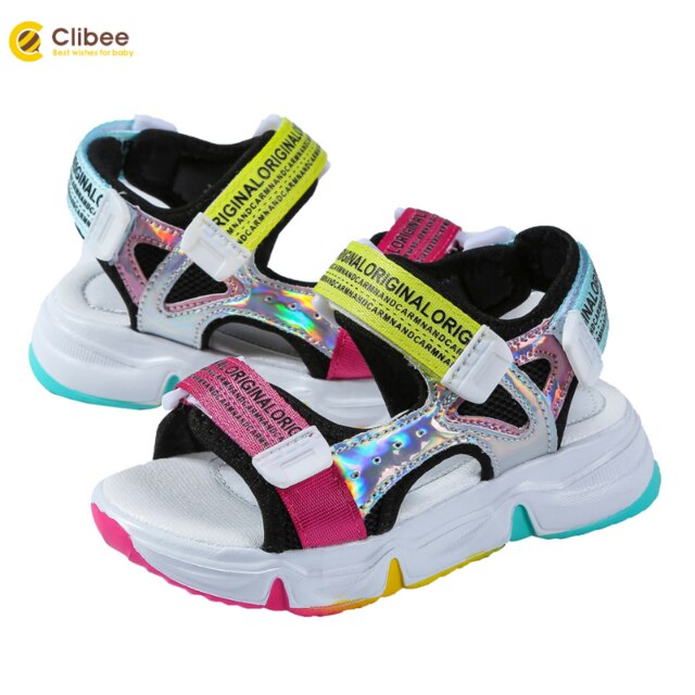 Clibee 2021 nowości obuwie dziecięce dziewczęce sandały sportowe moda dziecięca muti-kolorowe letnie klapki przypadkowi buty na plażę 26-31