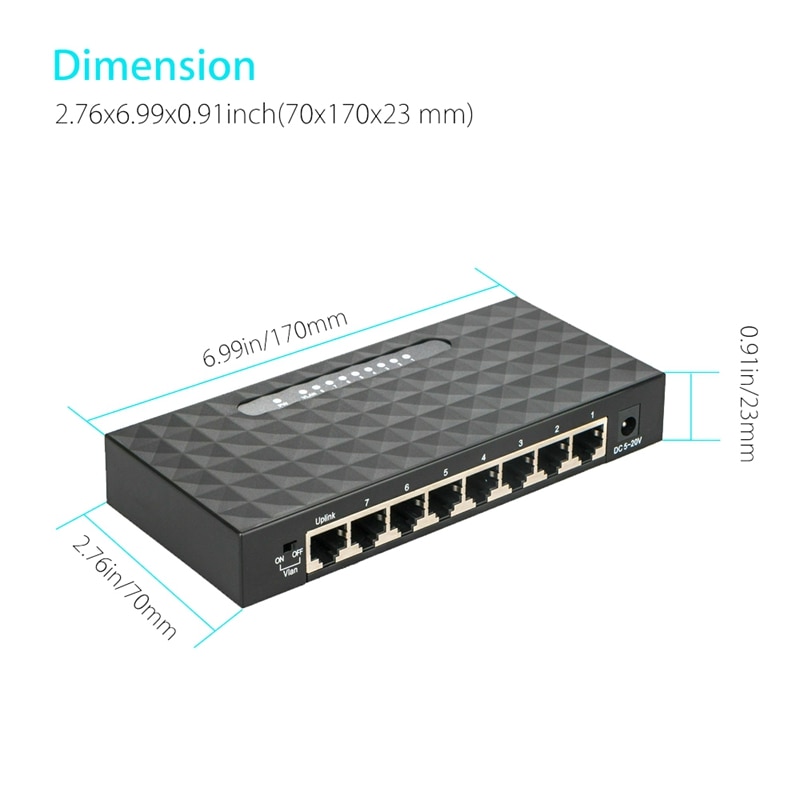 Mini USB Lan Poe Ethernet di Rete Desktop Switch 8 Port 10 100Mbps Internet Veloce Hub