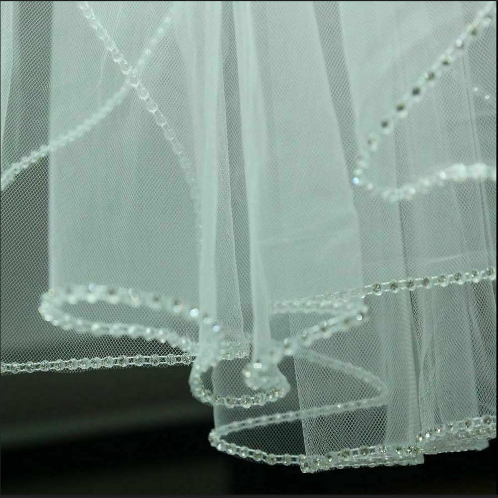 1T white/ivory Wedding Veils Elbow Length Rhinestone Edge Bridal Veil With Comb