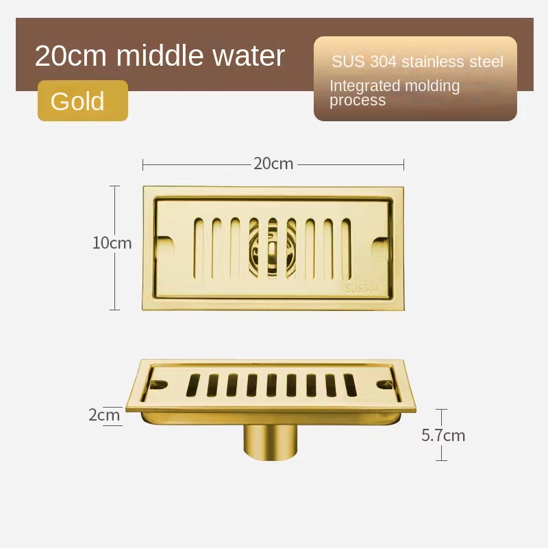 20-80CM Extended Floor Drain Golden Bathroom Stainless Steel Large Displacement Anti-Odor Barrier Hair Rectangular Floor Drain: Clear