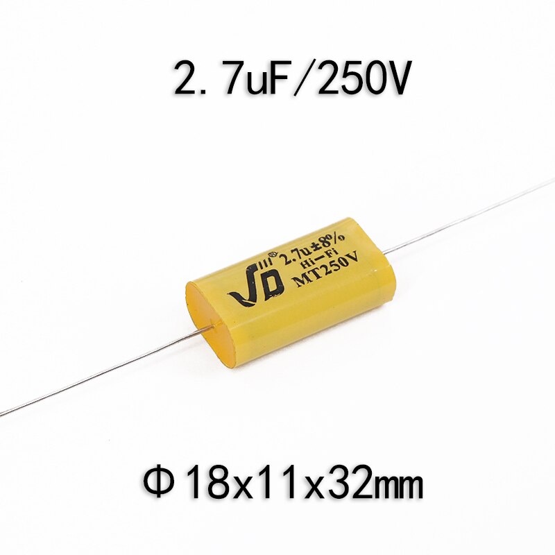 Divisor de frecuencia de altavoz, circuito de filtro cruzado, condensador de polipropileno sin polaridad, 1,0 uF-5,6 uF, 250V, 2 uds.: 2.7uF