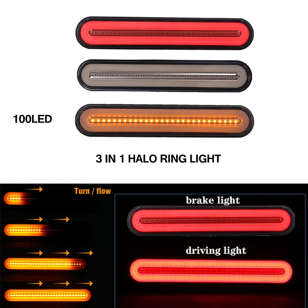 2x Led Vrachtwagen Remlicht 3 In1 Neon Halo Ring Tail Brake Waterdichte Stop Turn Light Sequential Vloeiende Signaal licht Lamp