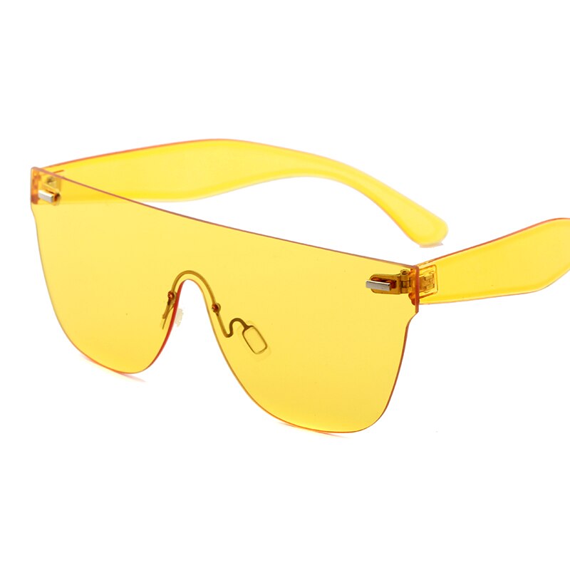 Naisten aurinkolasit trendituotteet oranssi sininen pinkki iso kehyksetön aurinkolasit naisten retro festivaali oculos de sol feminino: Keltainen
